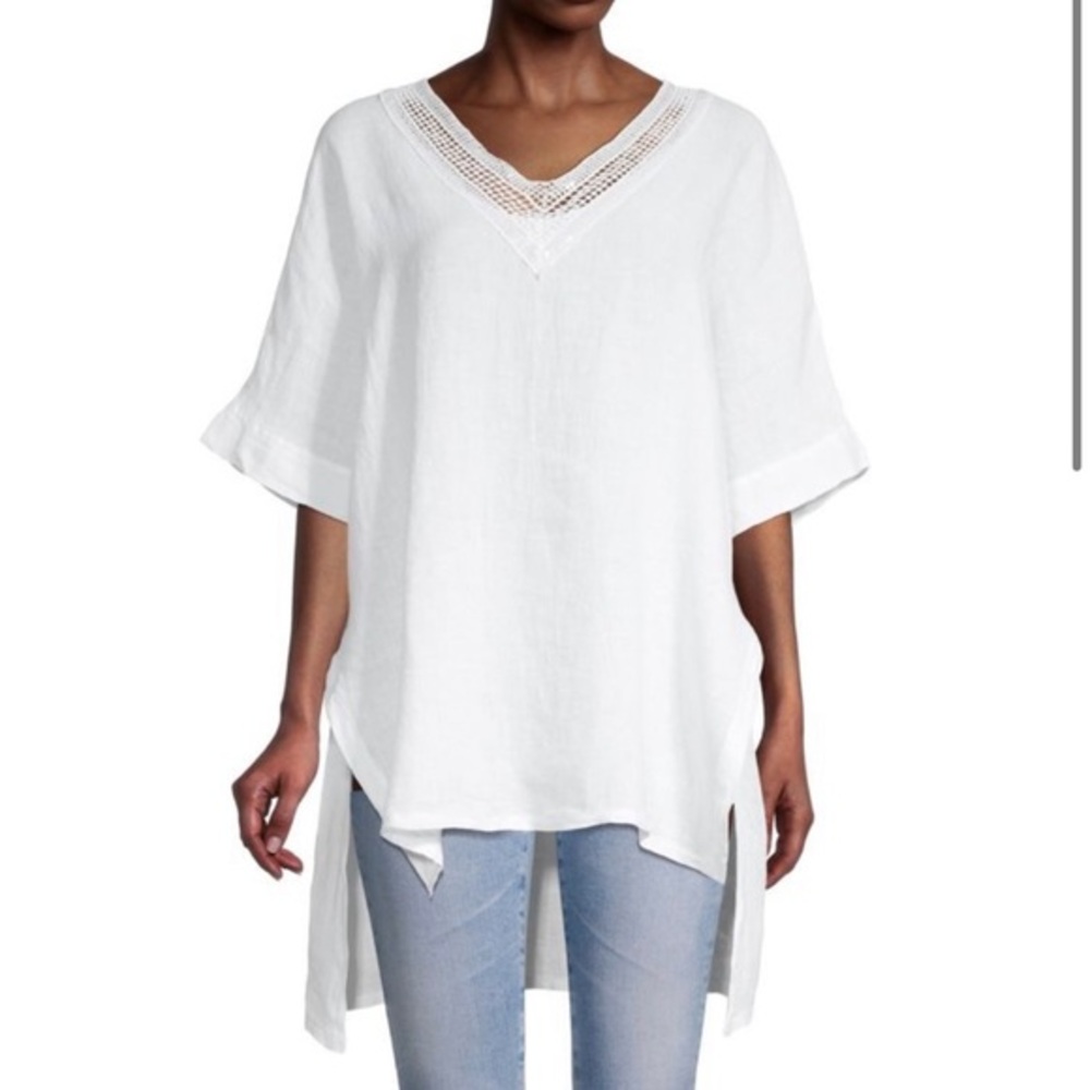 Saks Fifth Ave White Embellished Linen Tunic